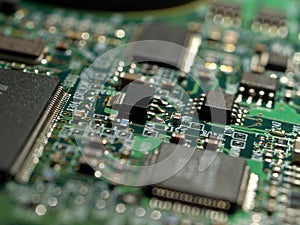 Close-up of hard disk circuits