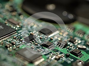 Close-up of hard disk circuits