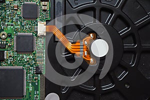 Close up of a hard disk components