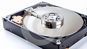 Close Up of Hard Disk Drive Showing Read Write Head and Platter