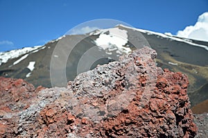 Close-up of hardened lava against the mount Etna