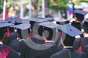 Close up hat group of Graduates during commencement. Concept education congratulation