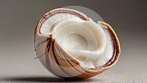 Close up of a Hazelnut in its Shell Cracked Open Showing the Nut Inside