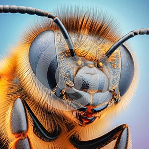 Close-up of the head of a bee. 3D rendering