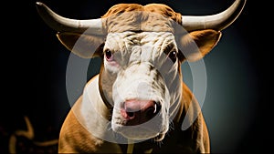 Close-up of the head of a bull at a rodeo. Portrait of a angry bull at a Texas rodeo Ai Illustration