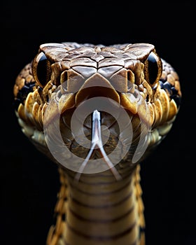 Close-up of the head of a snake on a black background