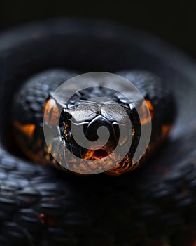 Close-up of the head of a snake on a black background