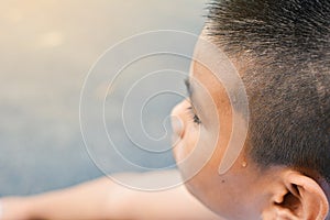 Close-up head with sweat