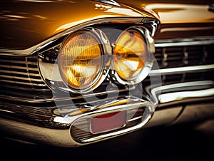 a close up of the headlight of a classic car