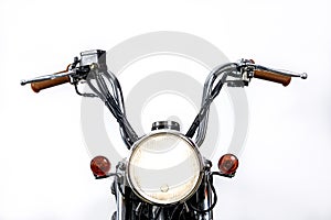 Close up of headlight on vintage motorcycle. Custom chopper / sc