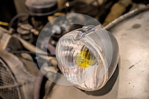 Close-up on headlights or Headlight lamp of retro car