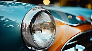 Close - up of the headlights of a vintage car