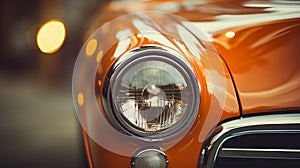 Close - up of the headlights of a vintage car