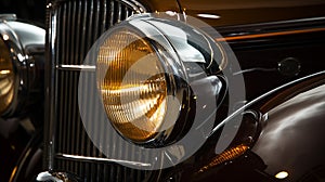 Close - up of the headlights of a vintage car