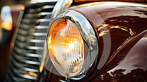 Close - up of the headlights of a vintage car