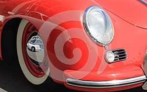 Close-up of headlights of white vintage car