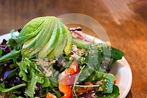 Close up of healthy couscous salad topped