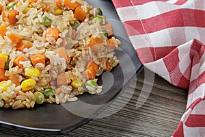 Close up of healthy and delicious homemade stir fried rice