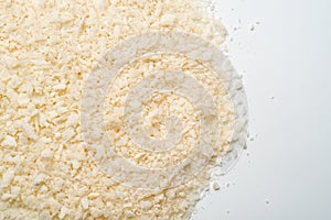 Close up Heap of Japanese bread crumbs Panko for breading on white paper