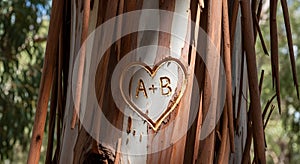 Initials Carved into Tree Bark
