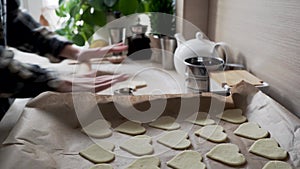 Close up of a heart cookie on a baking sheet