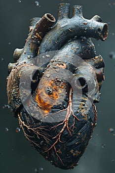 A close up of a heart with some water dripping from it, AI