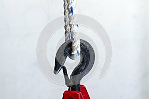 Close up of heavy-duty steel hook