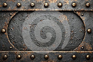 Old rusty metal plate with rivets and grunge texture
