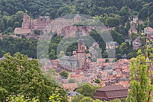 Close up of Heidelberg castle with the church of the Holy Sprit