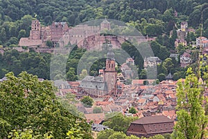 Close up of Heidelberg castle with the church of the Holy Sprit photo
