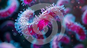 Close-up of Helicobacter pylori Bacteria Under Microscope AI Generated