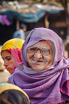 Close up of helpless old aged Indian muslim lady.