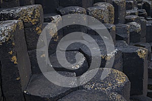 Close-up of hexagonal basalt columns at Giant\'s Causeway, Ireland photo