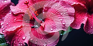 close-up hibiscus with drops water wallpaper. Created with AI tools