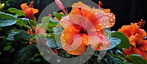 Close up of a hibiscus flower with water drops, a beautiful sight for an event