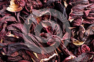 Close up , Hibiscus sabdariffa or roselle fruits as background