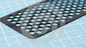 Black Hexagonal Grid Pattern on Blue Technical Background