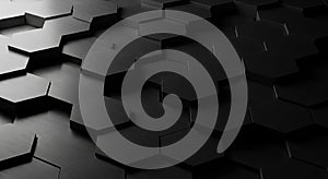 Dark hexagonal pattern with dramatic lighting and deep shadows creating a modern abstract background