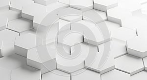 Abstract white hexagonal geometric pattern with depth and shadows