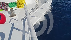 Close up of a high-speed boat and slowmo waves