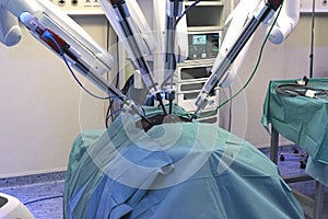 Close-up of a high tech surgery robot`s arms