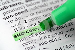 Close Up of Highlighting Specific Word Success in