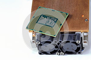 Close up Hight performance CPU with active Aluminum and copper heatsink