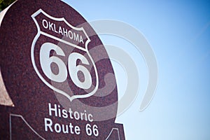Close up of historic route 66 sign in Oklahoma