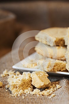 Close up of home baked shortbread biscuit cookies