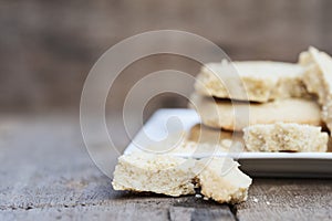 Close up of home baked shortbread biscuit cookies