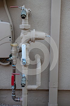 Industrial home irrigation and water pipes with shutoff valves and copper pipe