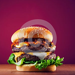 Close-up home made beef burger on wooden table