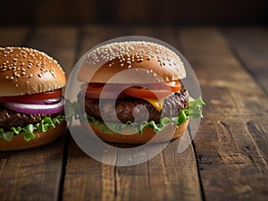 Close-up home made beef burger on wooden table