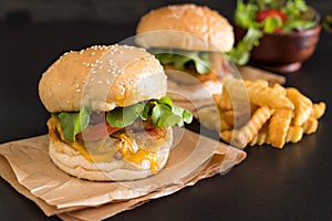 Close-up of home made fresh tasty burger